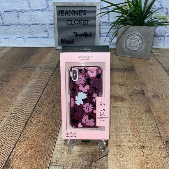 Kate Spade Comcold Case iPhone XS X Pink Gala Floral Shimmer Nwt - Picture 1 of 7